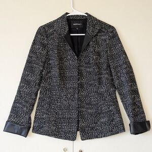 Lafayette 148 New York Blazer Jacket Leather Details Black White Size 2